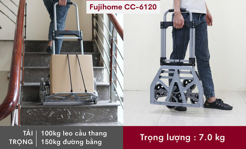 Xe kéo đẩy leo cầu thang 6 bánh rút gọn FujiHome CC-6120 - Hàng chính hãng
