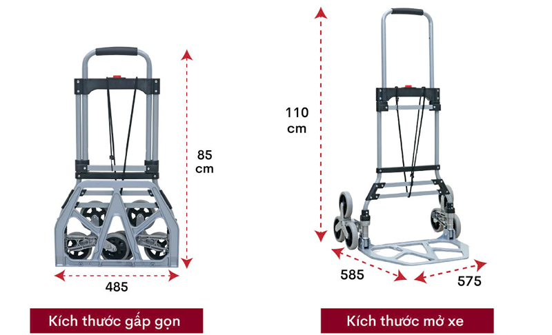 Xe kéo đẩy leo cầu thang 6 bánh rút gọn FujiHome CC-6120 - Hàng chính hãng
