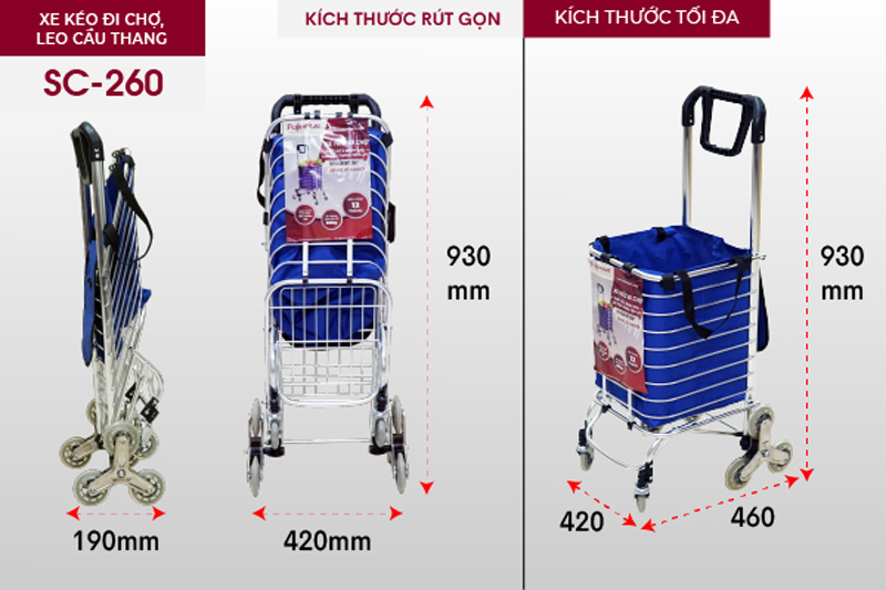 Xe kéo đi chợ leo cầu thang FujiHome SC-260 - Hàng chính hãng