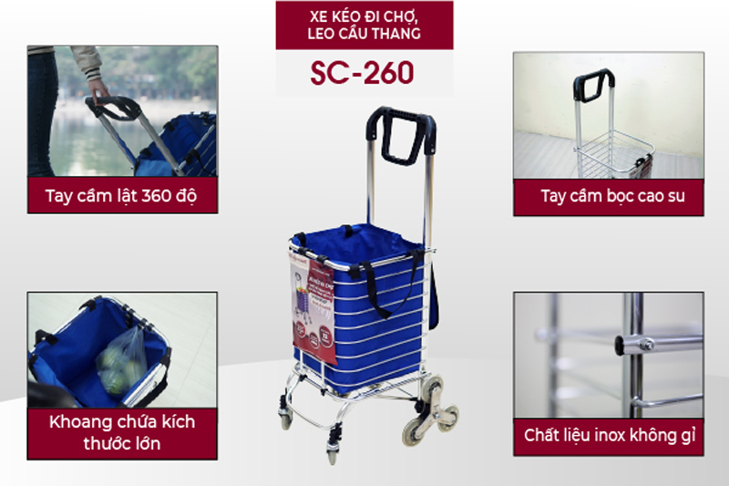 Xe kéo đi chợ leo cầu thang FujiHome SC-260 - Hàng chính hãng