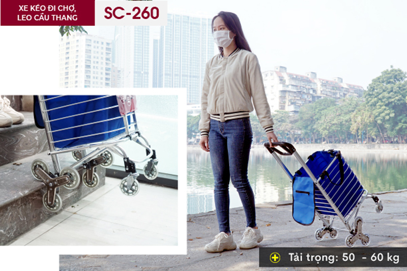 Xe kéo đi chợ leo cầu thang FujiHome SC-260 - Hàng chính hãng