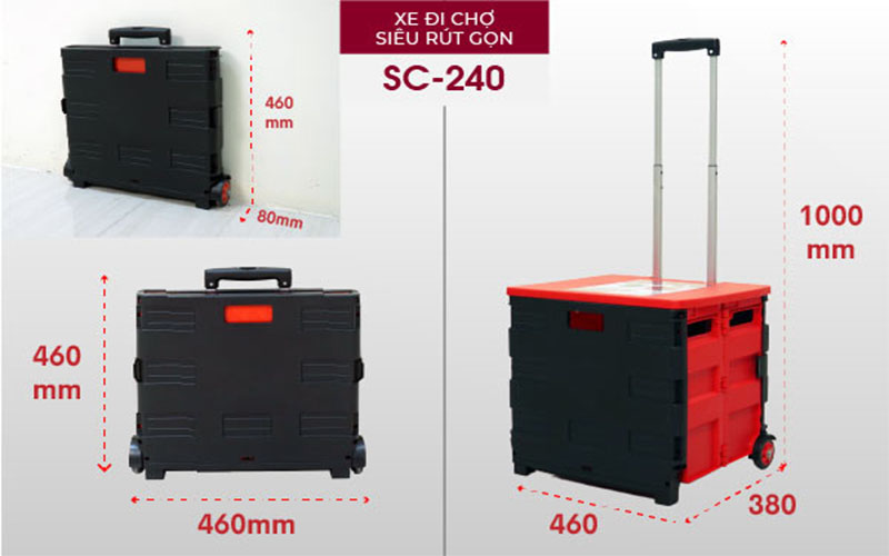 Xe kéo hàng rút gọn Fujihome SC-240 - Hàng chính hãng