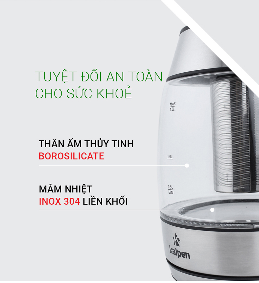 Ấm đun nước siêu tốc thủy tinh Kalpen KK88 - Hàng chính hãng