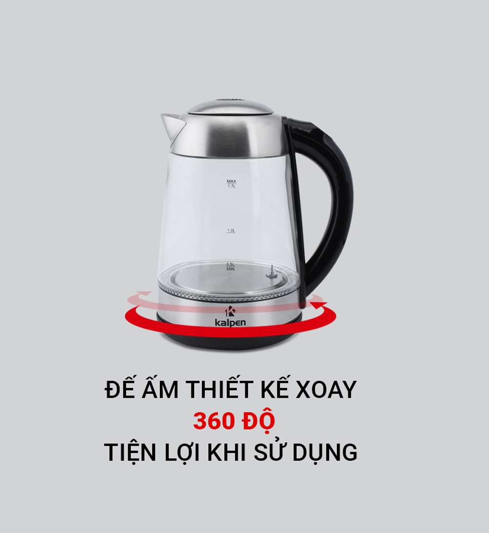Ấm đun nước siêu tốc thủy tinh Kalpen KK88 - Hàng chính hãng