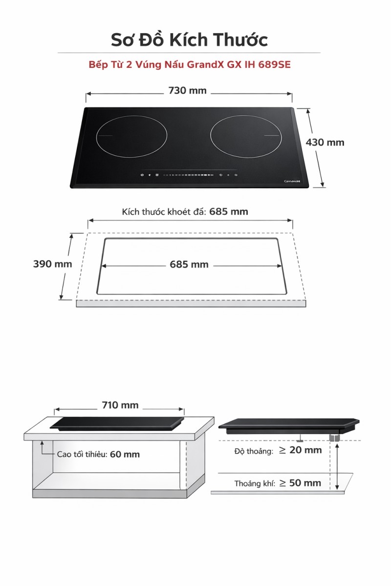Bếp từ 2 vùng nấu GrandX GX IH 689SE - Hàng chính hãng