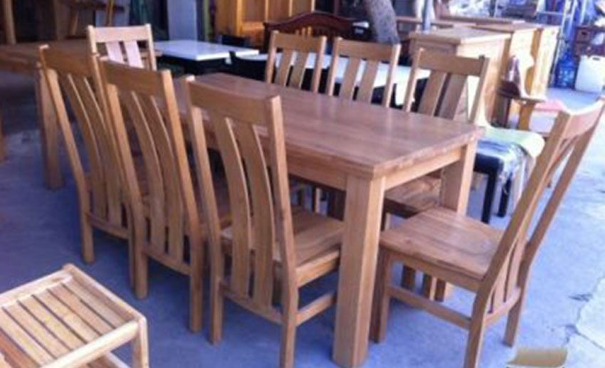 Bàn ăn gỗ sồi Mỹ 2 lan cong - Hàng chính hãng