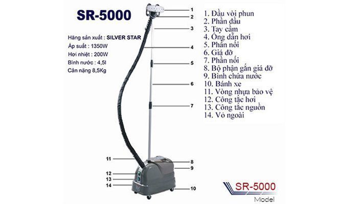 Bàn ủi hơi nước đứng công nghiệp Silver Star SR-5000-1350W - Hàng chính hãng