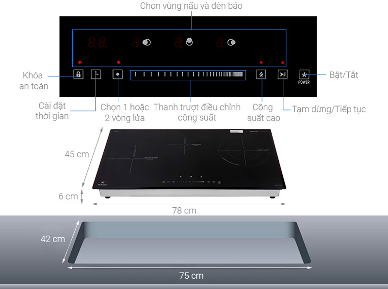 Bếp 3 vùng nấu Pramie PRTH-3201 - Hàng chính hãng
