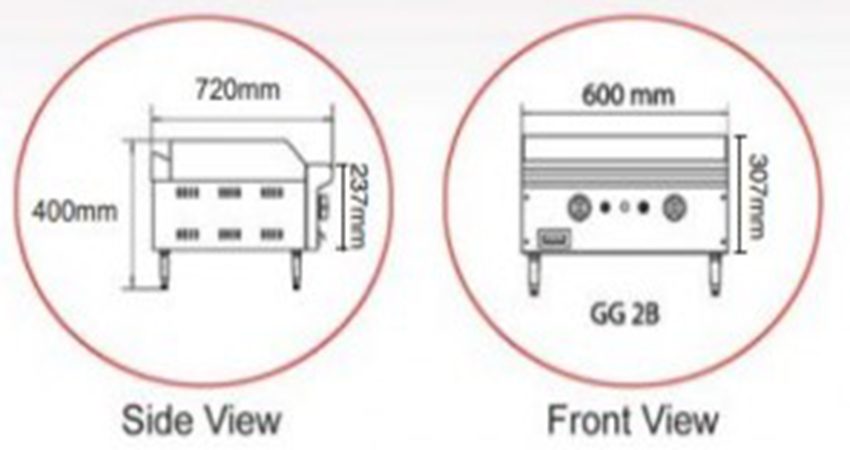 bản vẽ Bếp chiên bề mặt dùng gas Berjaya GG 2B