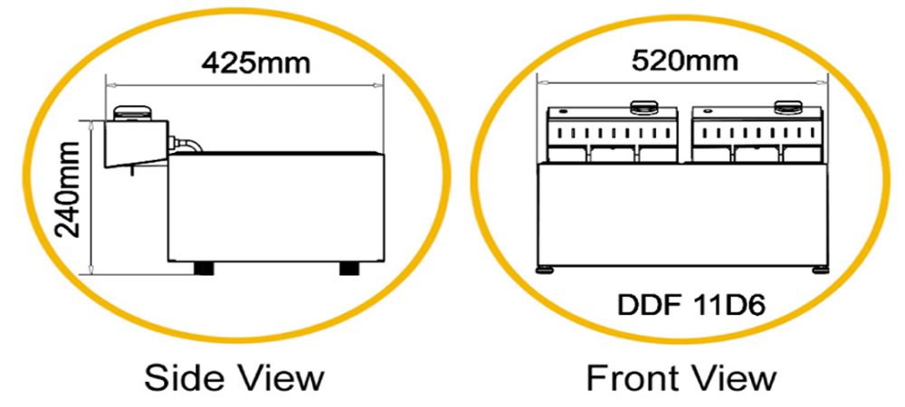 cấu tạo Bếp chiên nhúng điện đôi Berjaya DDF-11D6