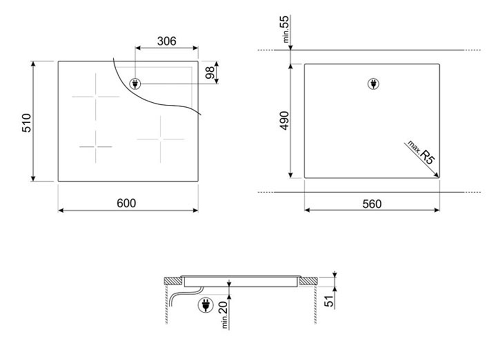 Bếp 3 điện từ SMEG SI5632D - Hàng chính hãng