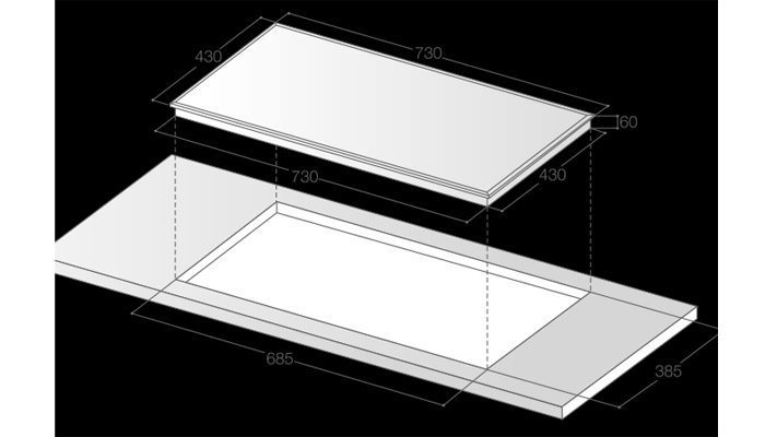 Kích thước khoét đá bếp từ đôi Lorca LCI-900