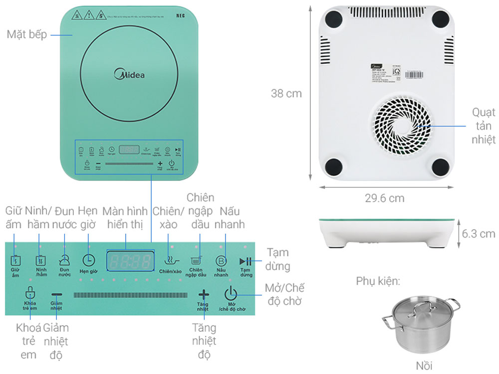 Bếp từ 1 vùng nấu Midea MI-T2120DA - Hàng chính hãng