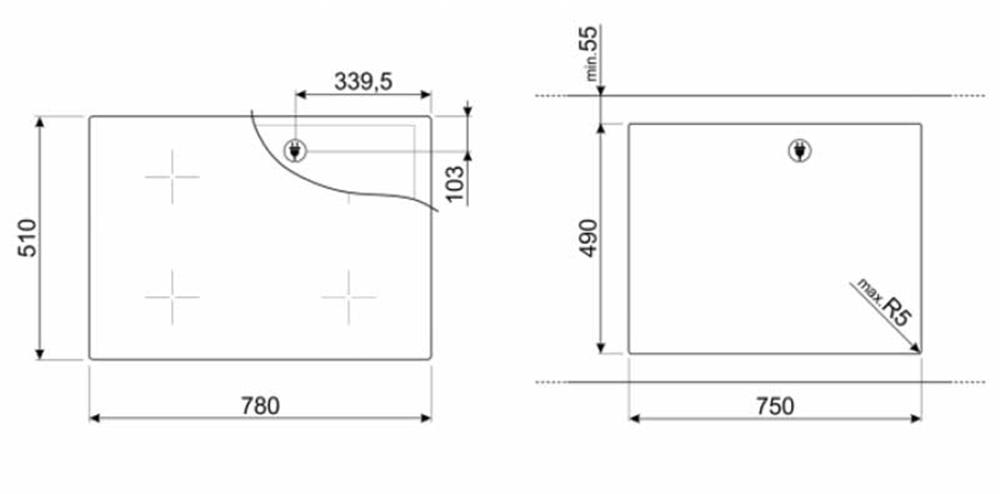 Bếp 4 điện từ SMEG SI1F7845B - Hàng chính hãng