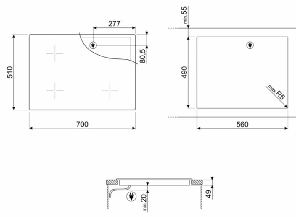 Bếp 3 điện từ SMEG SI1M7733B - Hàng chính hãng