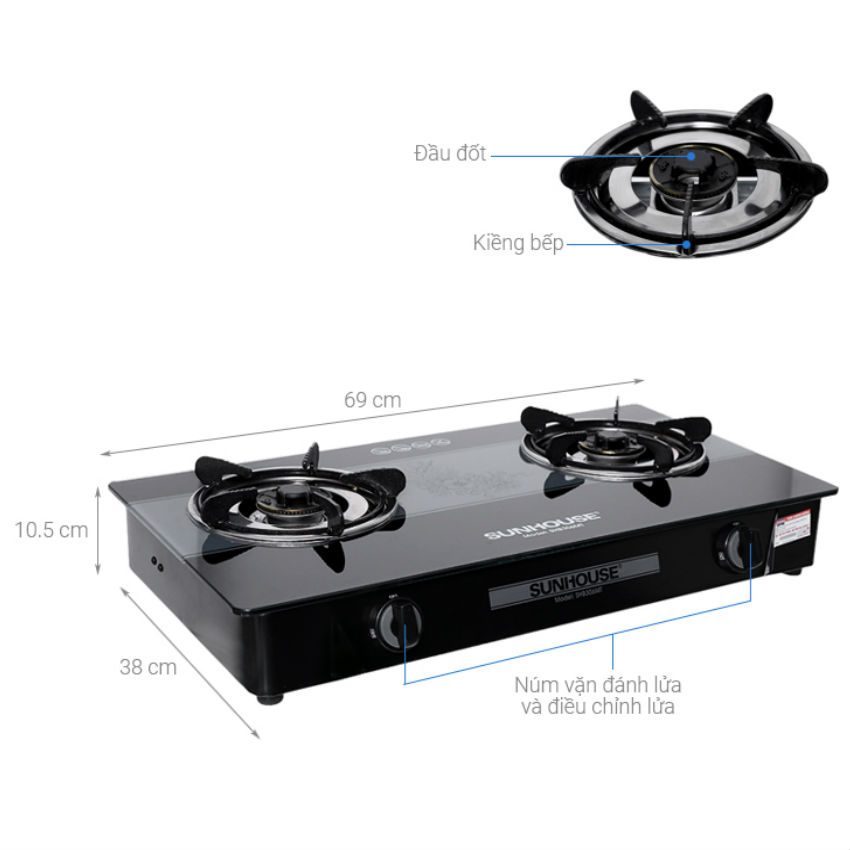  Bếp gas dương kính Sunhouse SHB306MT 