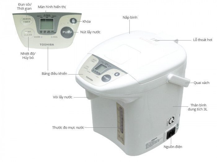 Bình thủy điện Toshiba PLK-30FL(WT)VN - Hàng chính hãng