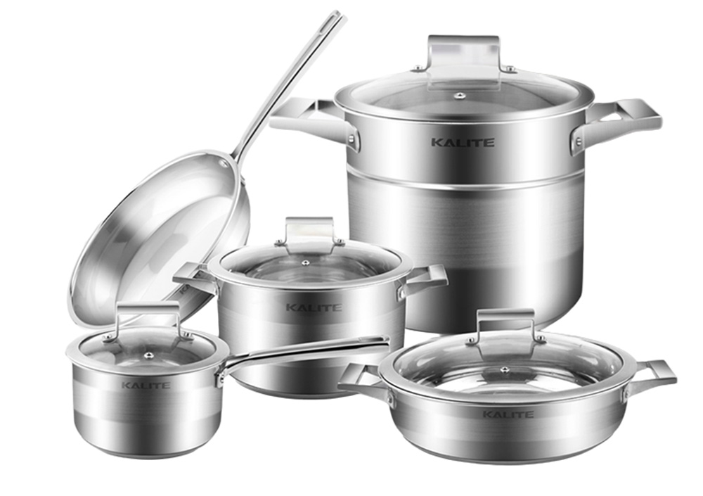Bộ nồi chảo inox 5 đáy nắp kính Kalite KL-339 - Hàng chính hãng