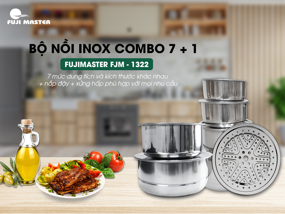 Bộ nồi inox 7 món FujiMaster FJM-1322 - Hàng chính hãng