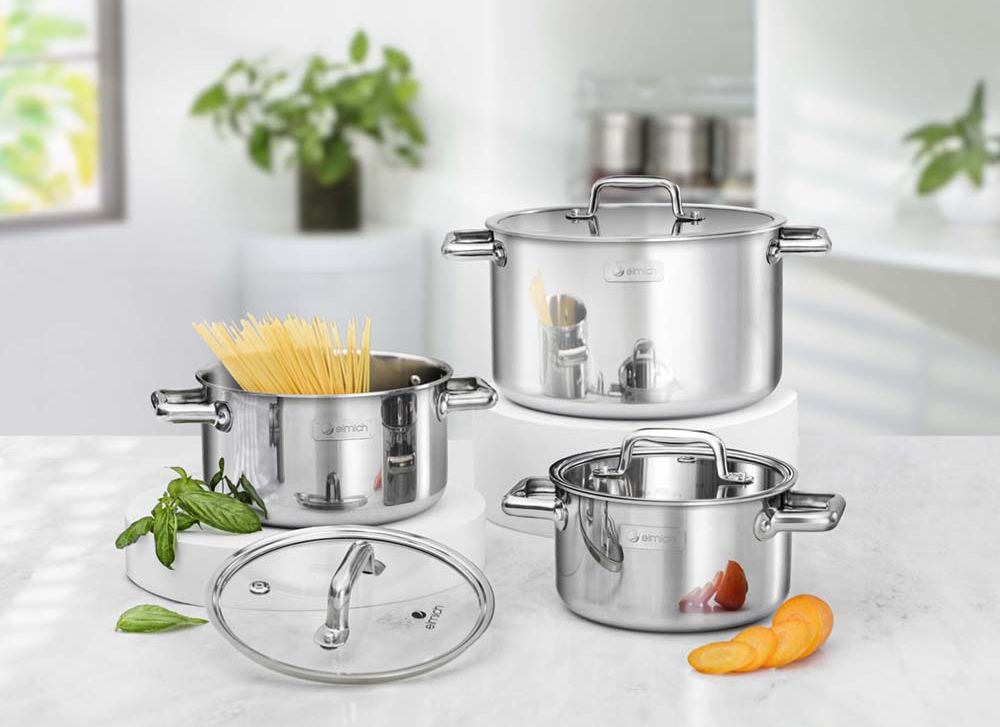 Bộ nồi inox liền khối Elmich Trimax ECO EL-8001 size 18, 20, 26cm - Hàng chính hãng