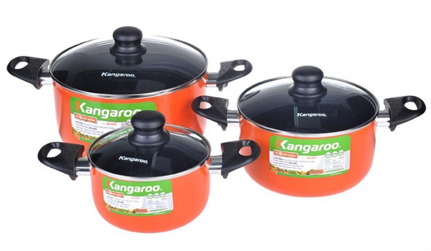 Bộ nồi 3 chiếc Kangaroo KG932 có lớp sơn phủ màu cam