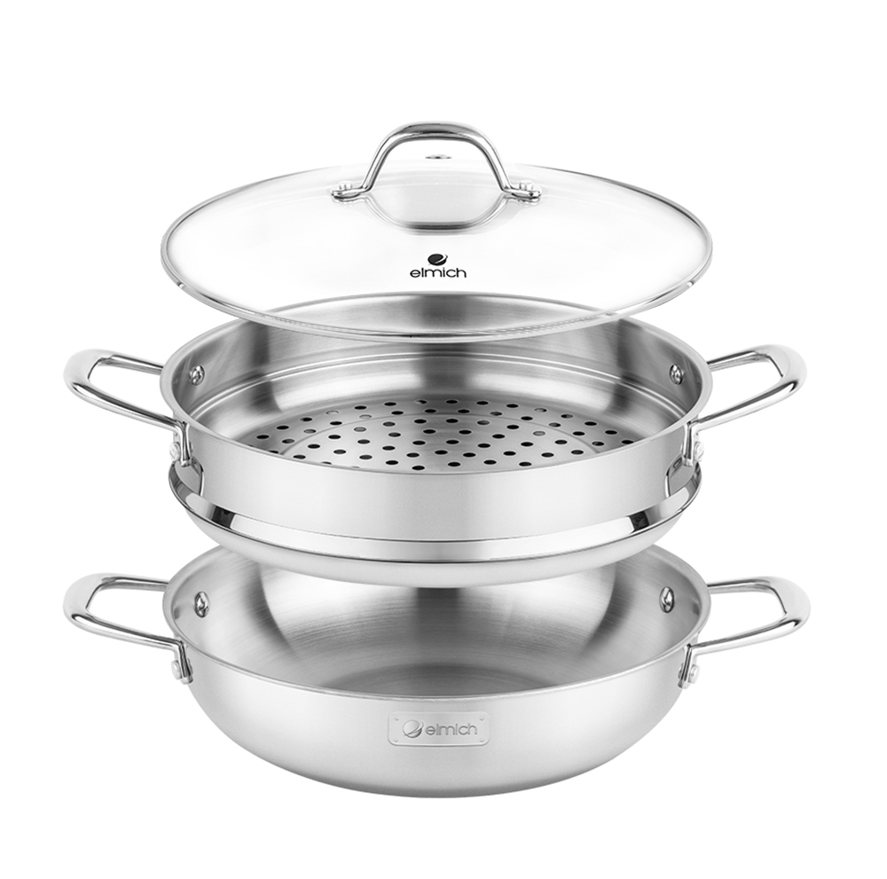Chảo hấp đa năng inox liền khối Elmich Trimax CZ EL-3832 size 28cm - Hàng chính hãng