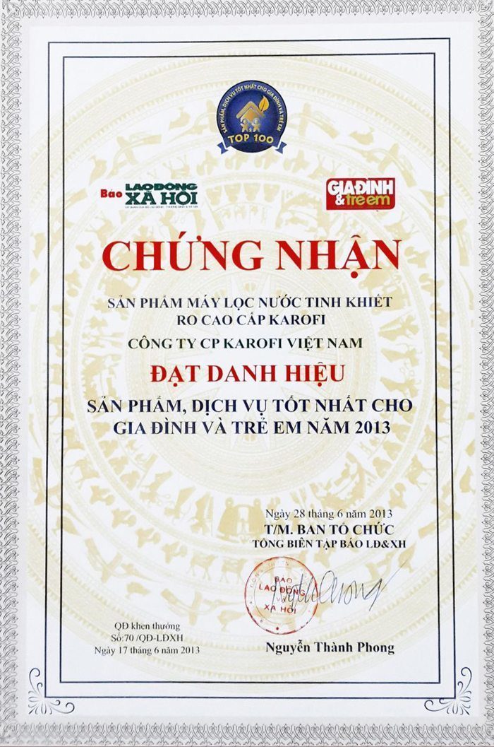 Karofi chứng nhận 
