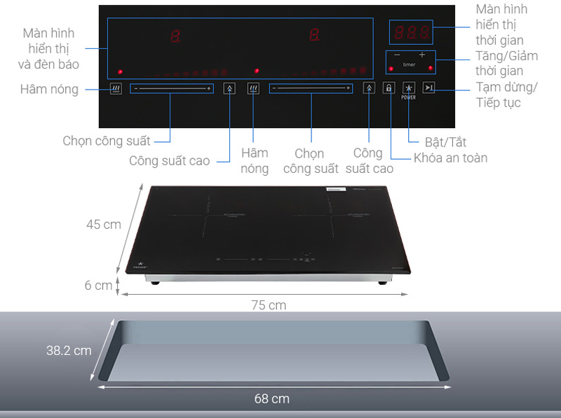 Bếp điện từ đôi lắp âm Pramie PRTH-2022 - Hàng chính hãng