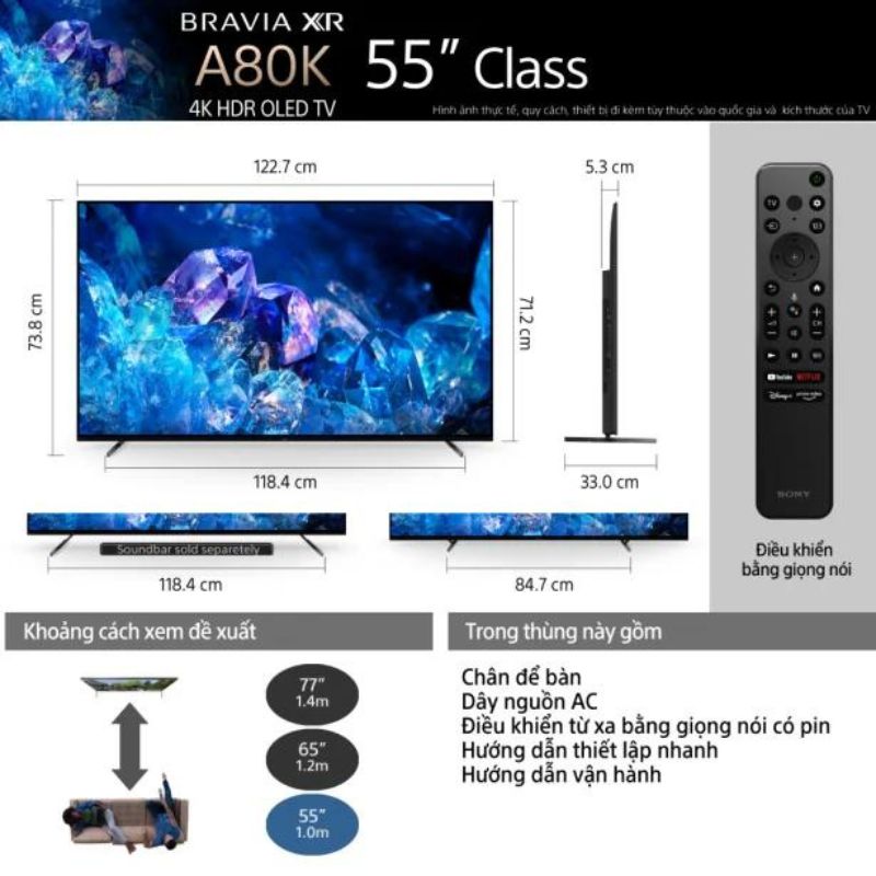 Kích thước của tivi Sony XR-55A80K