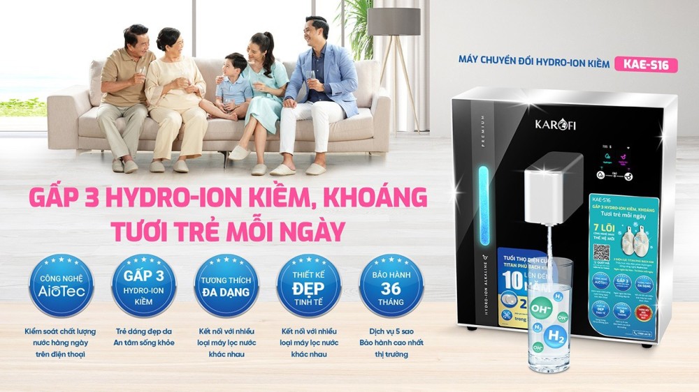 Máy chuyển đổi Hydro-ion kiềm Karofi KAE-S16 - Hàng chính hãng
