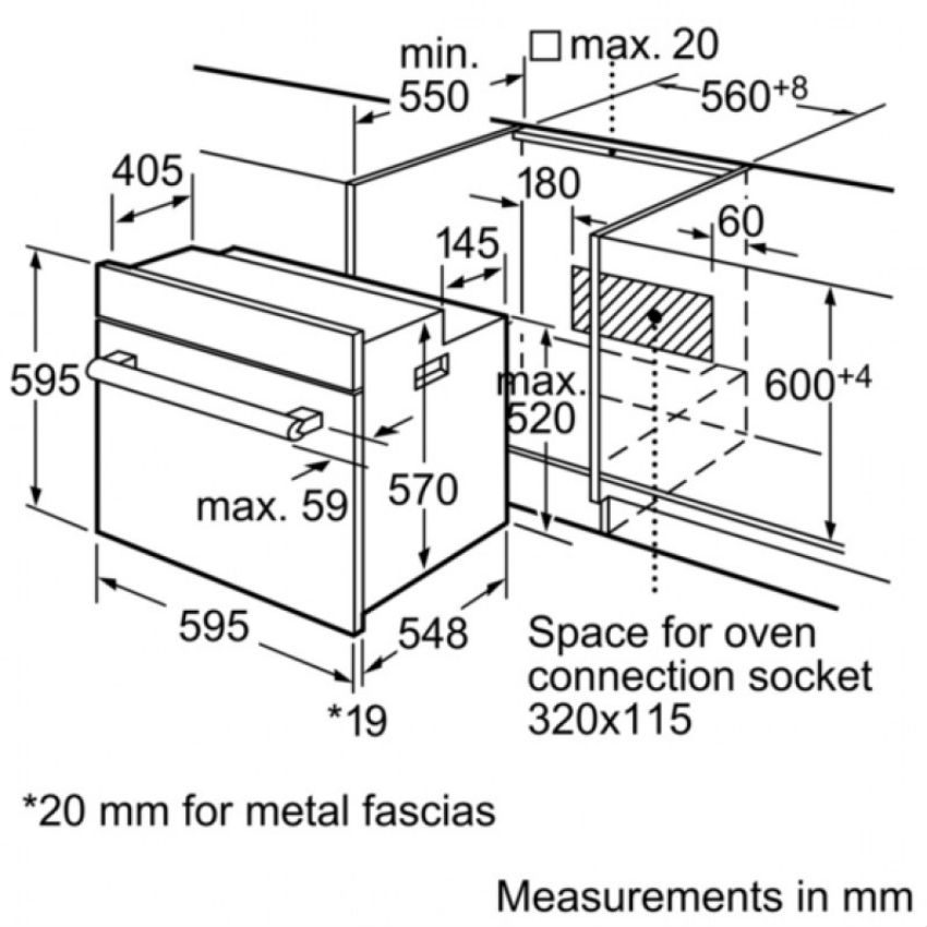 Kích thước Lò nướng âm tủ Bosch HBN559E1M 