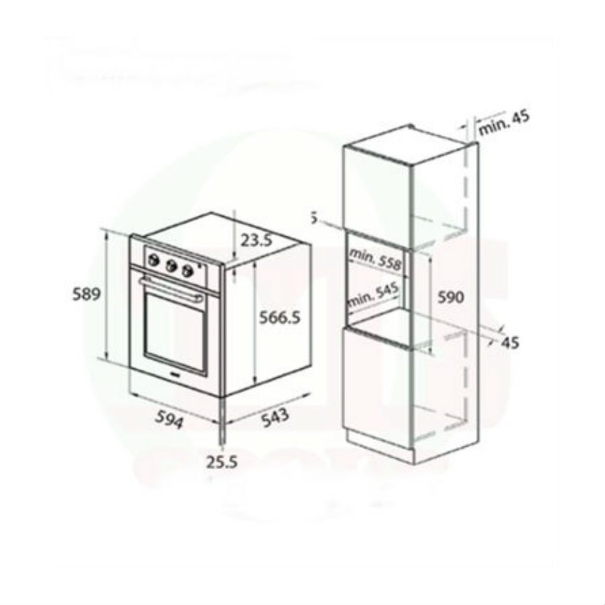 kích thức lắp đặt Lò Nướng Rinnai RBO-55TIX