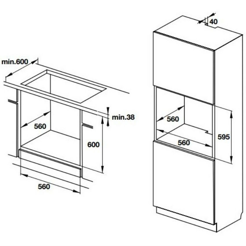 kích thước Lò Nướng âm tủ Hafele HO-KT60C 