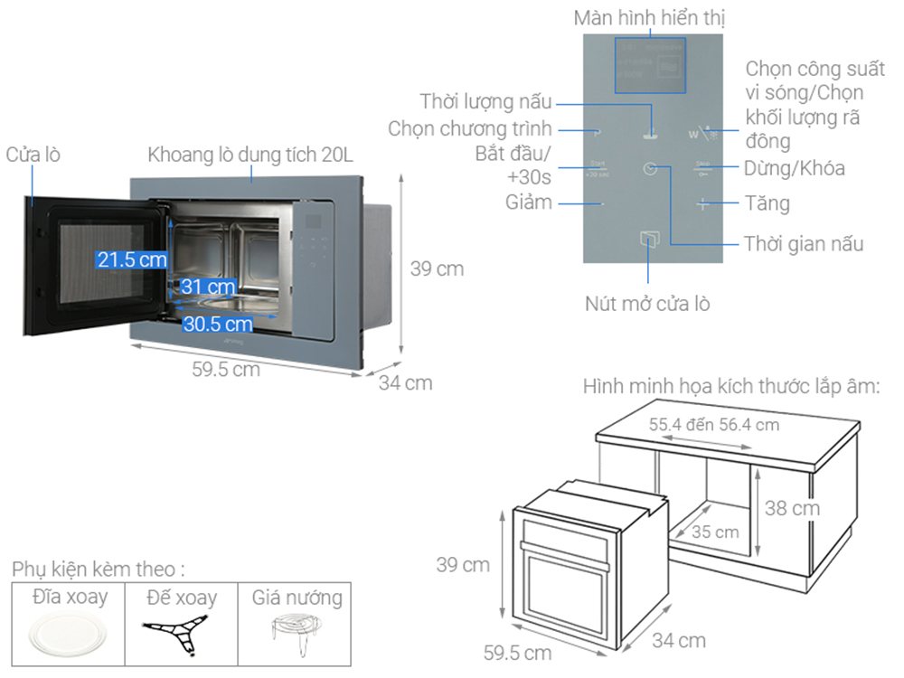 Lò vi sóng âm tủ SMEG FMI120S2 - Hàng chính hãng