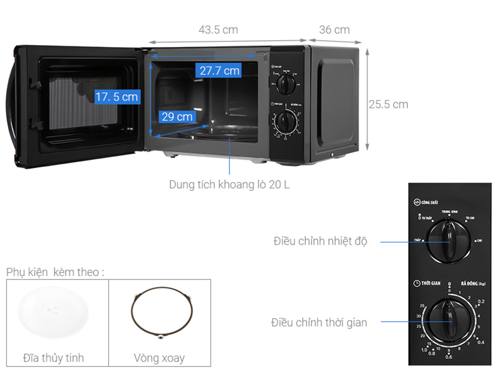 Lò vi sóng 20 lít Bluestone MOB-7708B - Hàng chính hãng