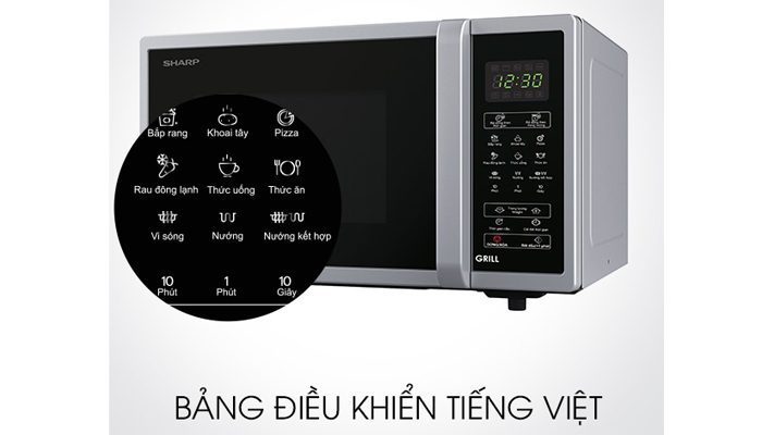 bảng điều khiển lò vi sóng có nướng điện tử Sharp R-G372VN-S 23L