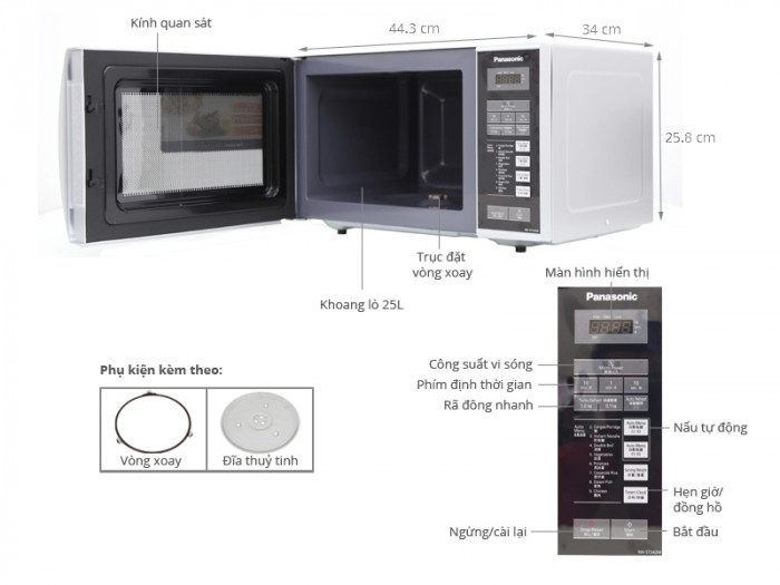 Lò vi sóng panasonic PALM – NN-ST342MYUY 25 lít - Hàng chính hãng