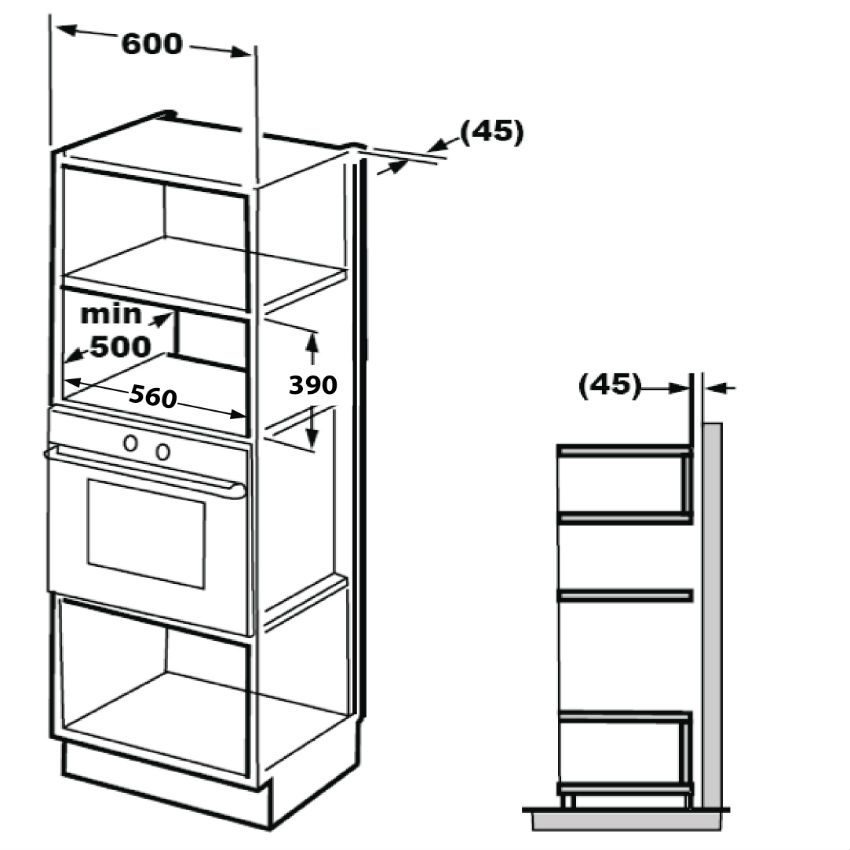 kích thước lắp âm Lò vi sóng Malloca MW-927BG