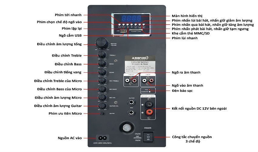 Loa karaoke di động Asanzo AL-7600A - Hàng chính hãng