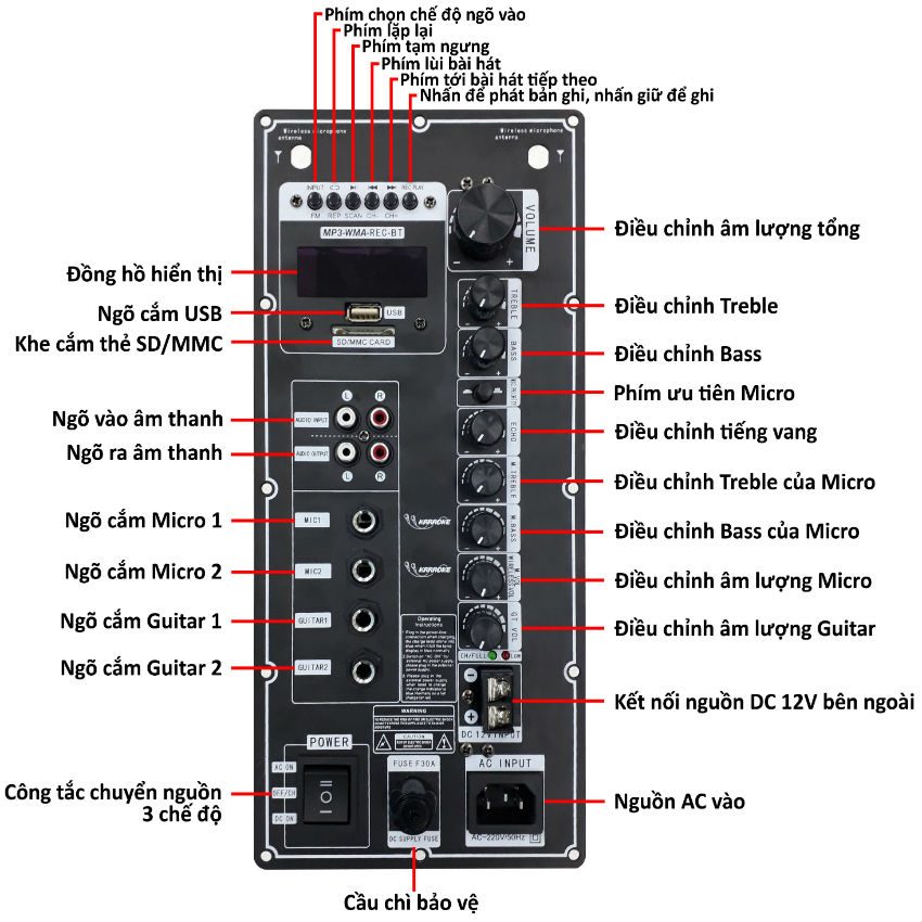 Loa karaoke di động Asanzo AL-7600B - Hàng chính hãng