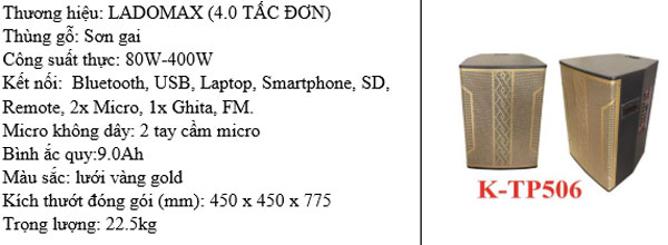 Loa kéo 4 tấc đơn Ladomax K-TP506 - Hàng chính hãng