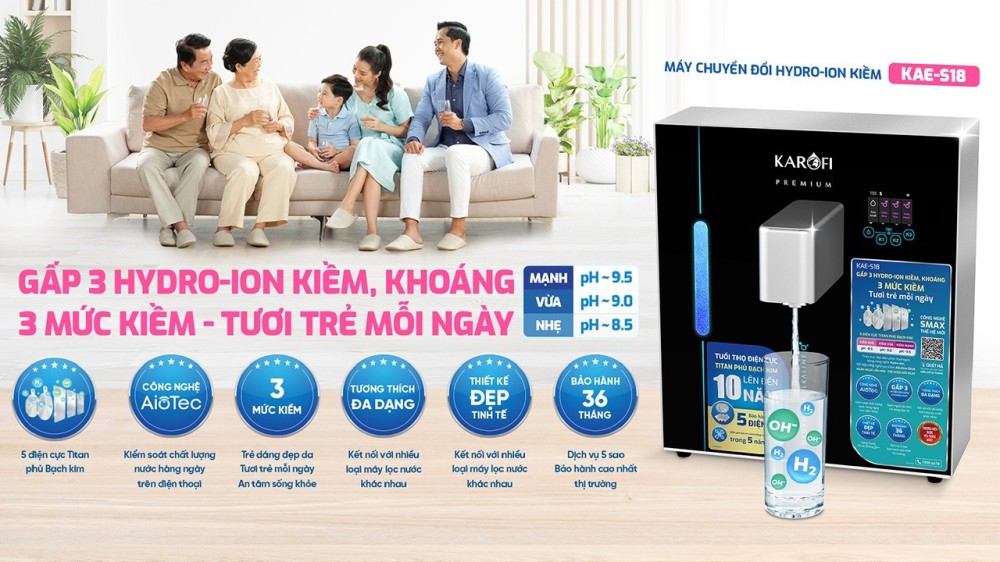 Máy chuyển đổi Hydro-ion kiềm Karofi KAE-S18 - Hàng chính hãng