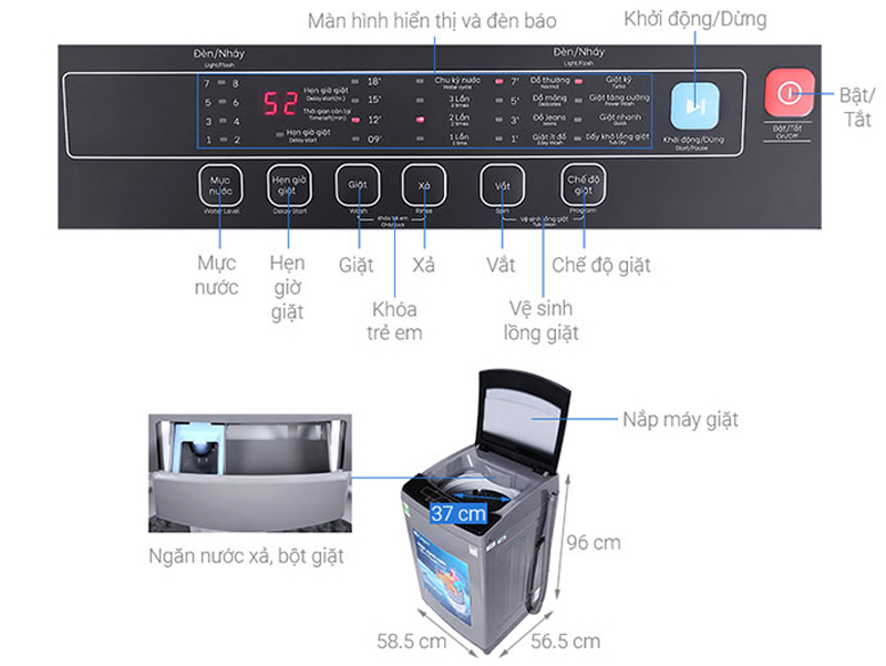 Máy giặt cửa trên Casper WT-95N68BGA - Hàng chính hãng