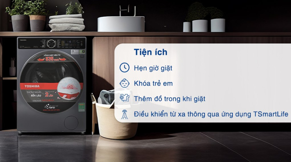 Máy giặt sấy Toshiba Inverter giặt 10.5 kg - sấy 7 kg TWD-T25BZU115MWV(MG) - Hàng chính hãng