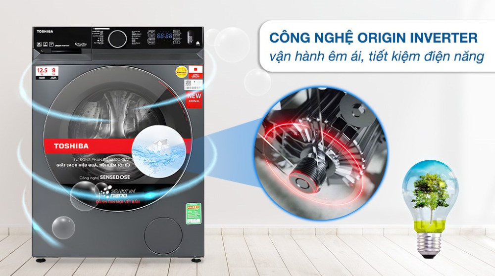 Máy giặt sấy Toshiba Inverter giặt 12.5 kg - sấy 8 kg TWD-BM135GF4V(MG) - Hàng chính hãng