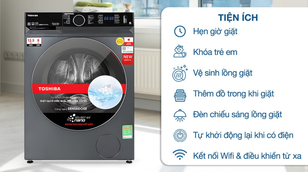 Máy giặt sấy Toshiba Inverter giặt 12.5 kg - sấy 8 kg TWD-BM135GF4V(MG) - Hàng chính hãng