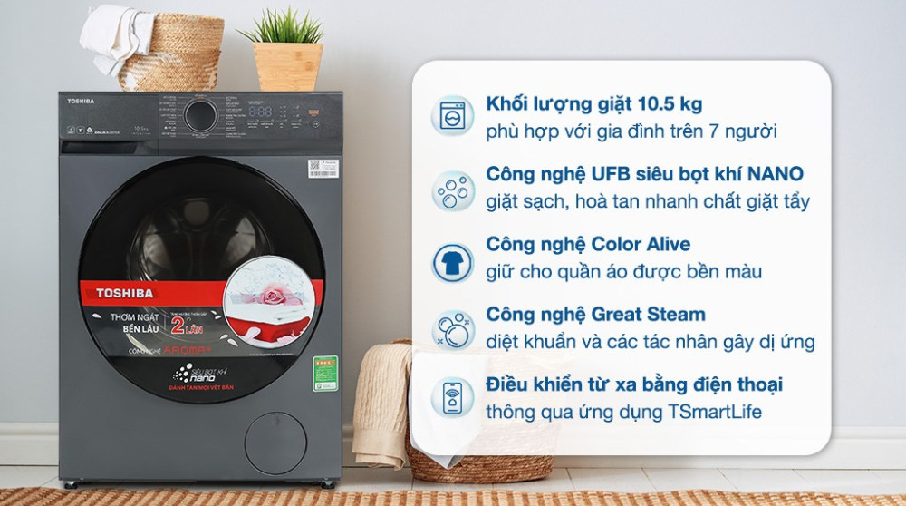 Máy giặt Toshiba Inverter 10.5 kg TW-T23BU115UWV(MG) - Hàng chính hãng