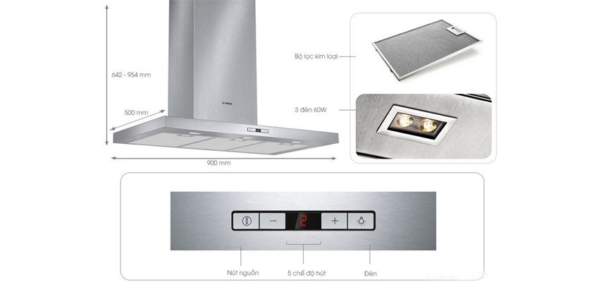 Máy hút khói Bosch DWB097E50 - Hàng chính hãng