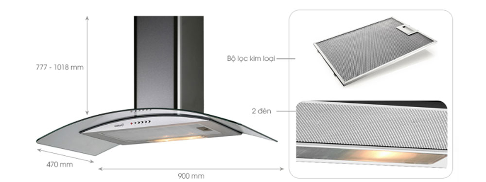 Máy hút mùi áp tường Cata C-700 GLASS/C - Hàng chính hãng