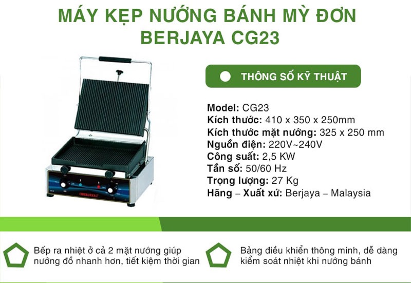 Máy kẹp nướng bánh mì Berjaya CG23 - Hàng chính hãng